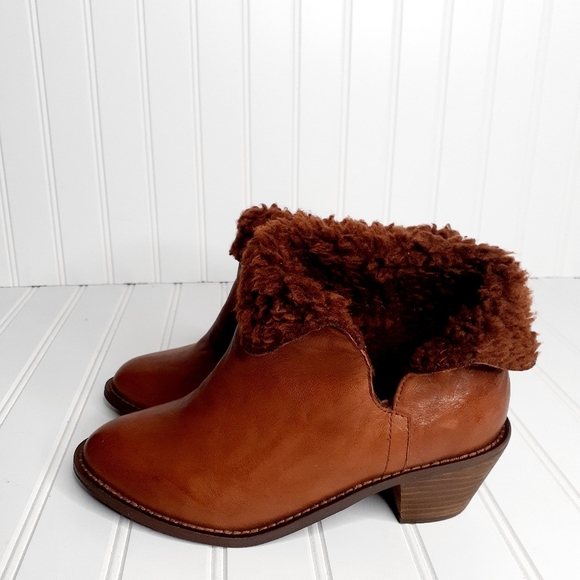 NEW Kelsi Dagger Brooklyn Women's  Brown Leather Faux Fur Ankle Bootie C477 - Picture 4 of 11